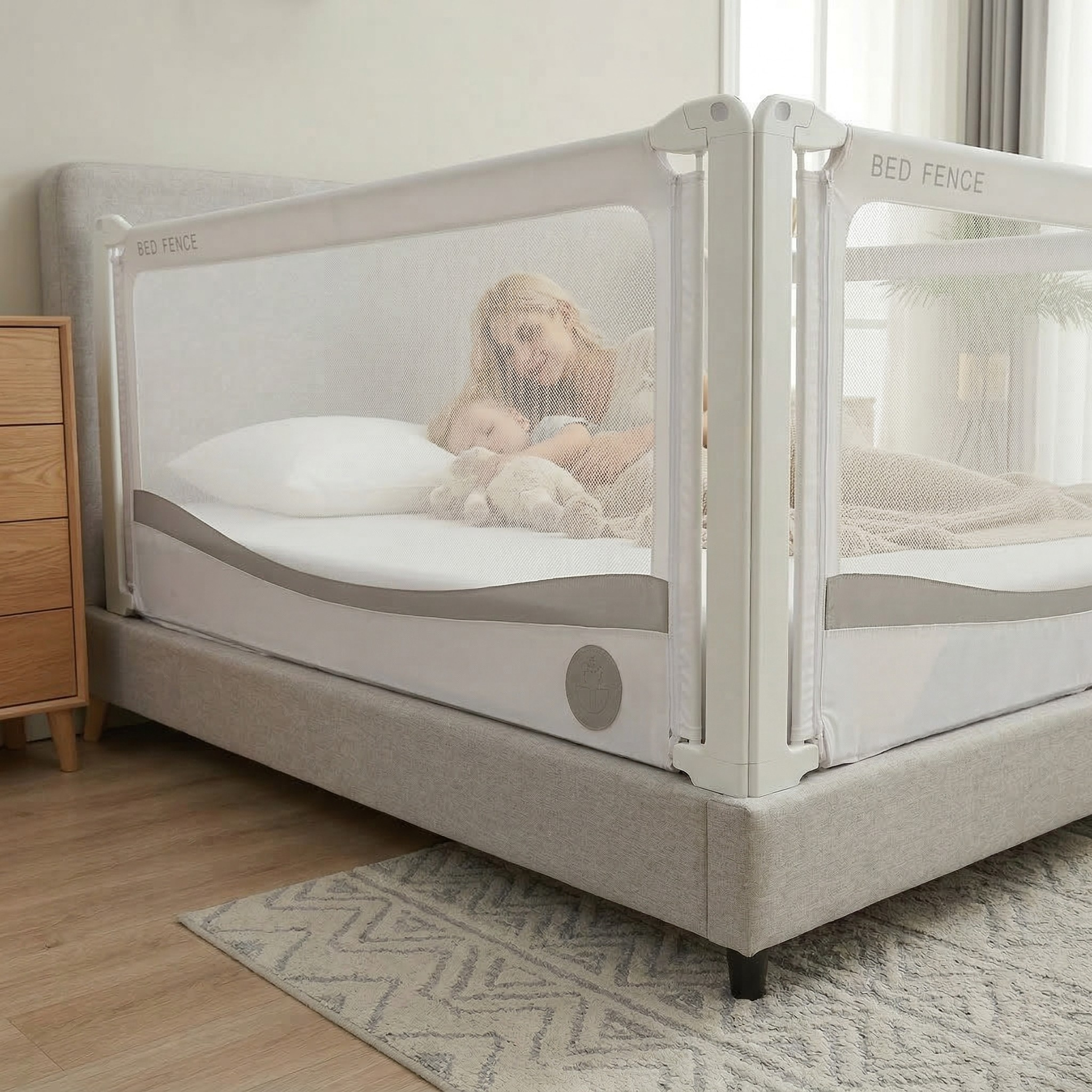 Zábrana na postel Monkey Mum® Premium - světle šedá - doprodej