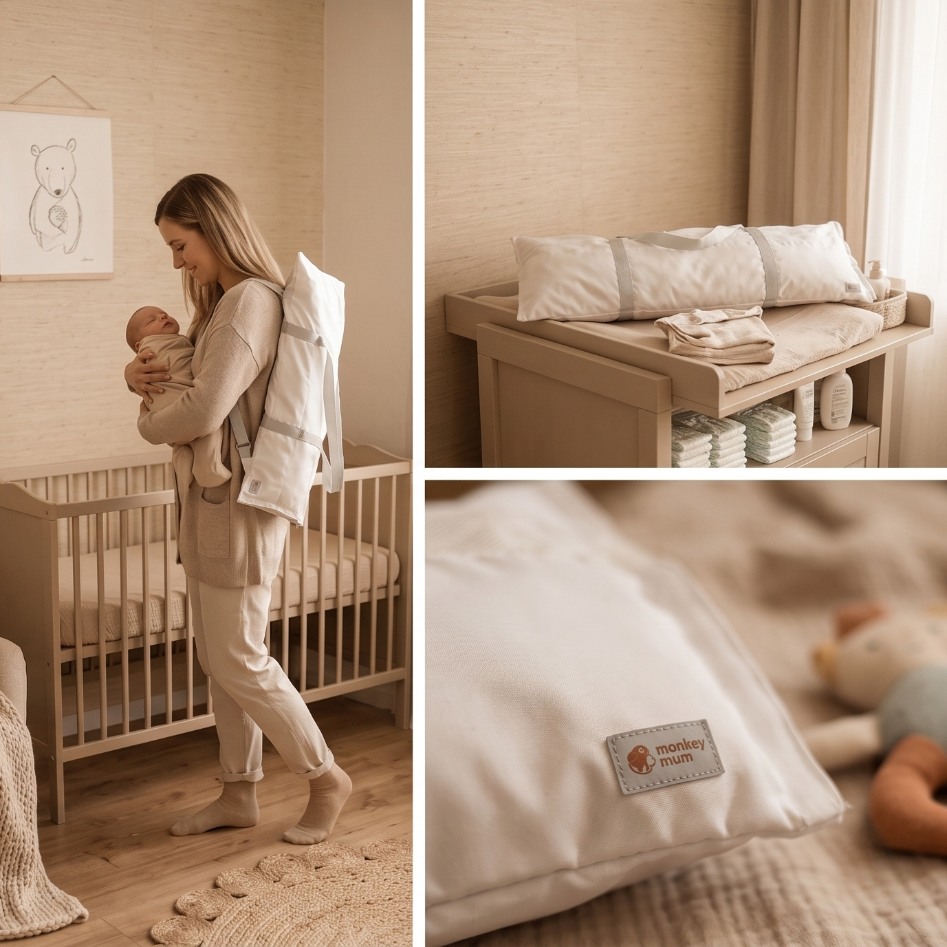 Cestovní vak Monkey Mum® na zábranu na postel - světle šedý