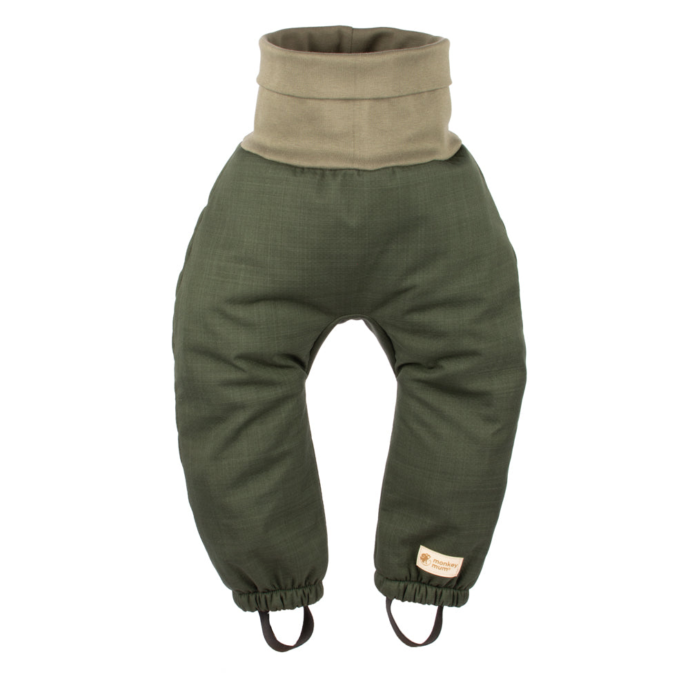 Mitwachsende Kinder-Winter-Softshellhose mit Teddyfutter Monkey Mum® - Khaki-Jäger
