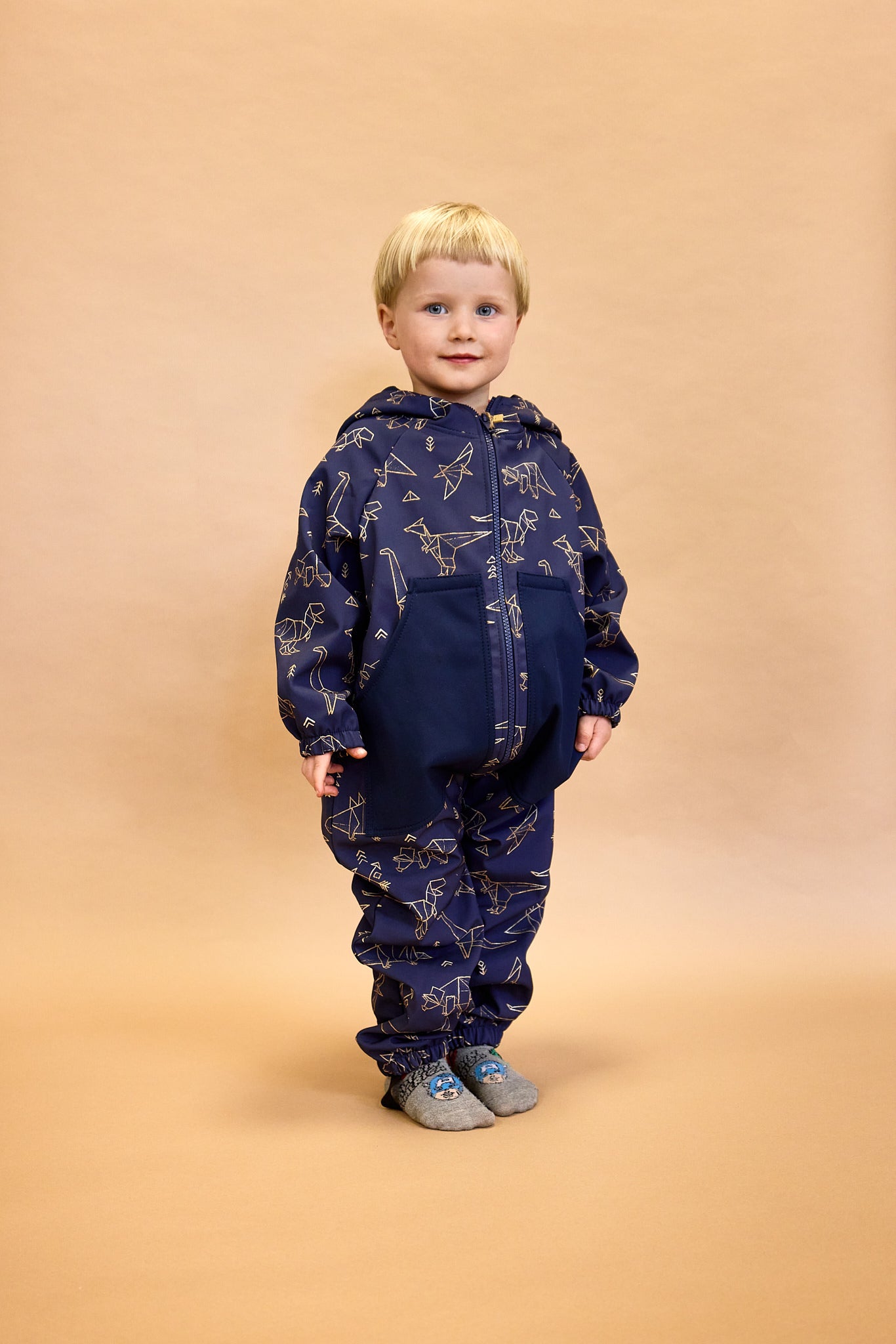 Monkey Mum® Softshell jumpsuit with membrane – Dinosaur Sky - size 98/104, 110/116