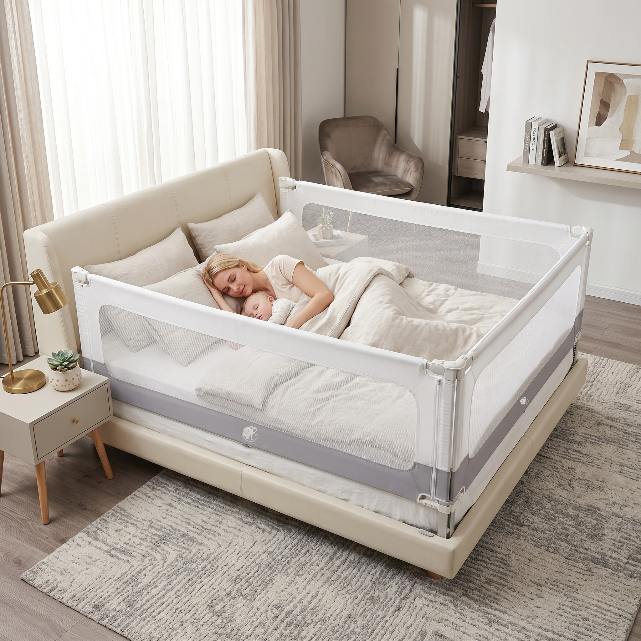 Sängskydd och hage Monkey Mum® 2i1 Smart - öppnad