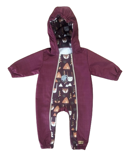 Monkey Mum® Barns vinter-softshelloverall med teddyfoder - Vinröd Rödluvan i skogen - stl. 62/68, 74/80