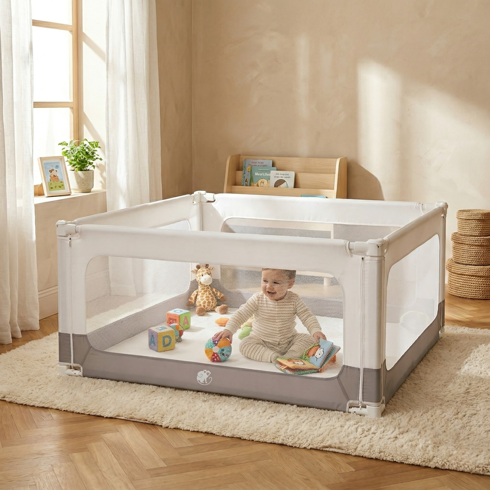 Sängskydd och hage Monkey Mum® 2i1 Smart - öppnad