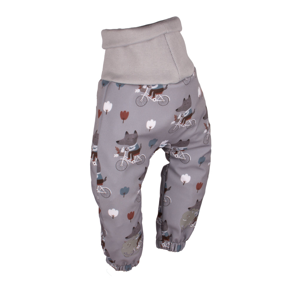 Pantaloni softshell crescenti per bambini con membrana Monkey Mum® - Lupi in bicicletta