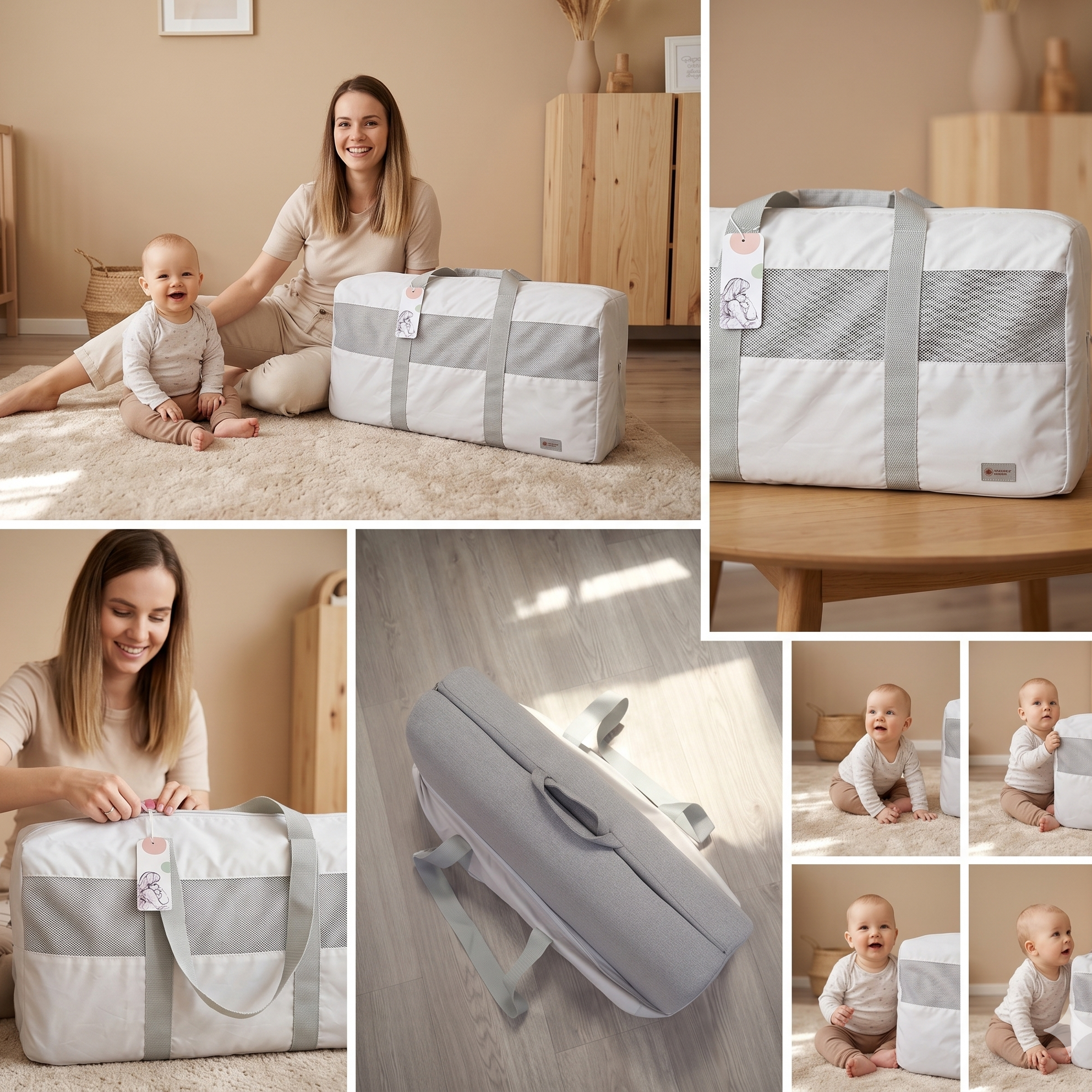 Cestovní vak Monkey Mum® na cestovní mantinel - světle šedý