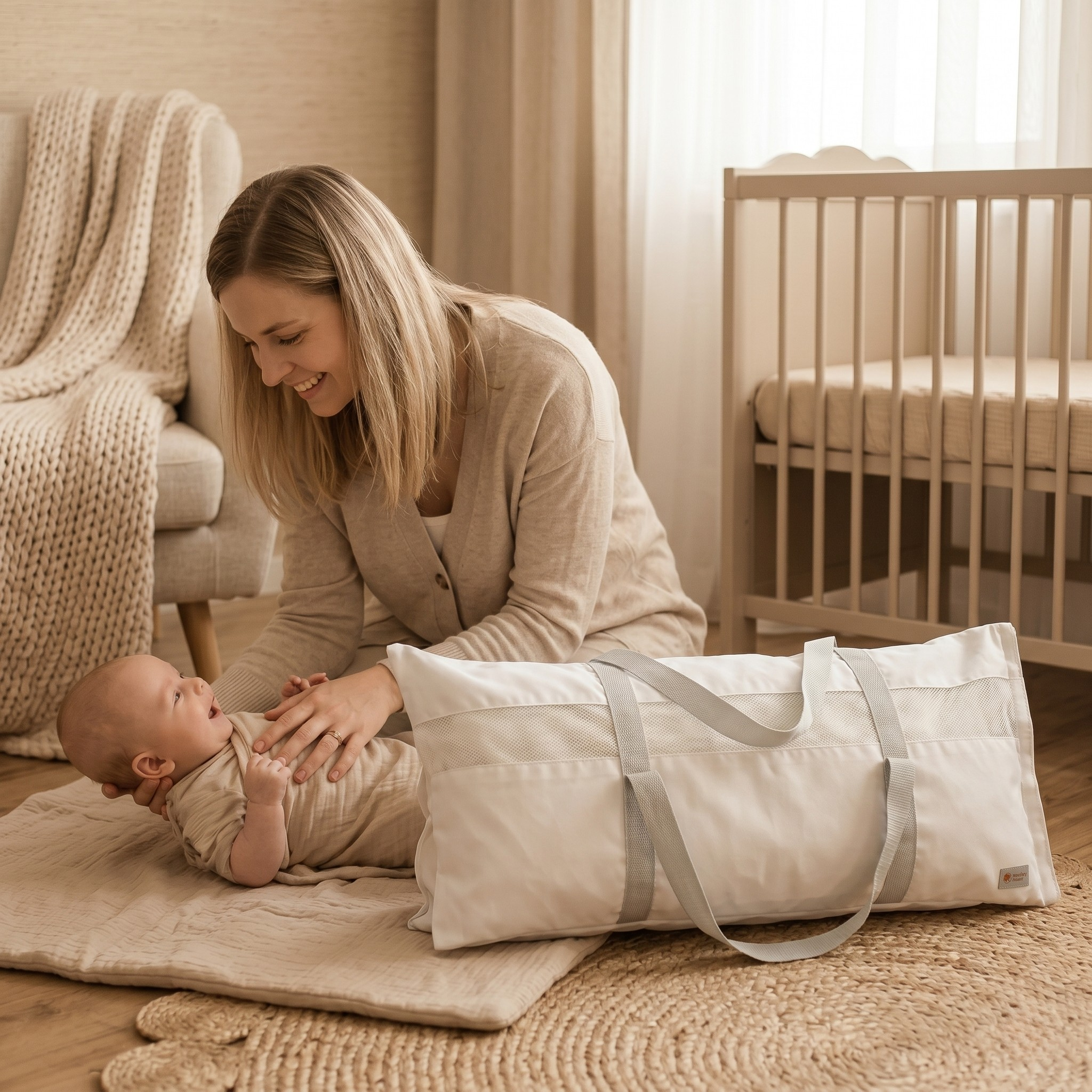 Cestovní vak Monkey Mum® na zábranu na postel - světle šedý