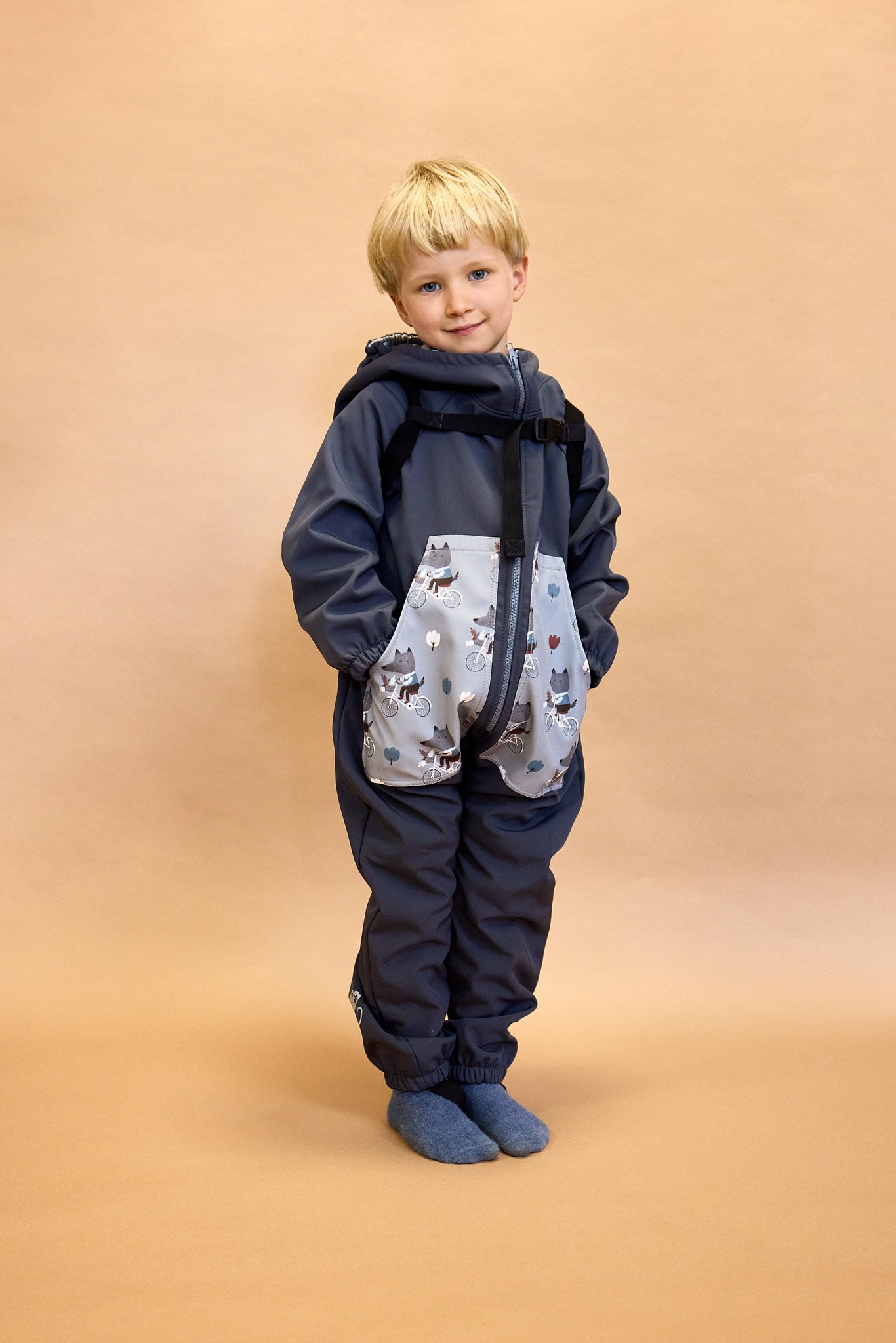Monkey Mum® Barns vinter-softshelloverall med teddyfoder - Rosa får i skogen - stl. 62/68, 74/80