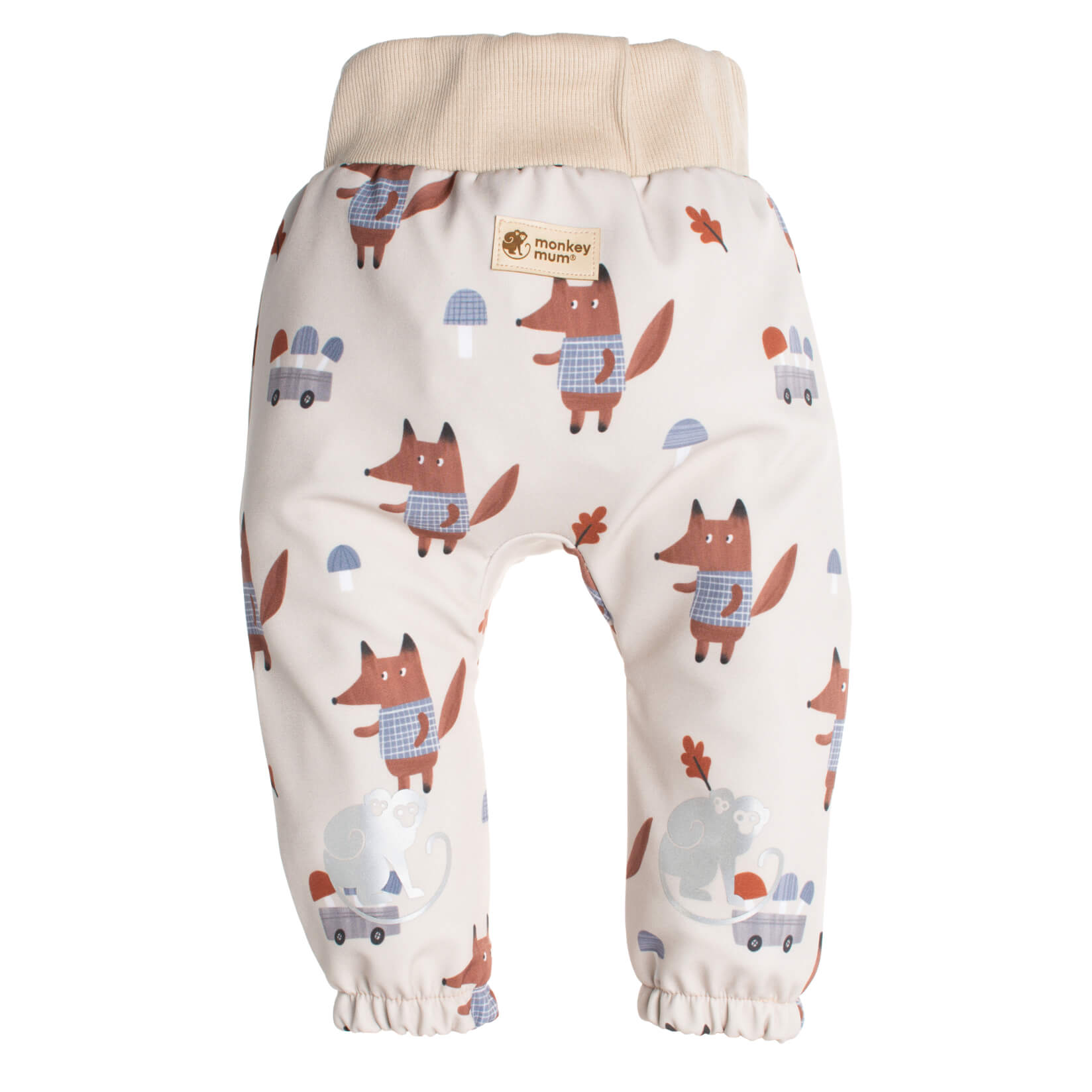 Pantaloni softshell per bambini con membrana Monkey Mum® - Volpi sui funghi