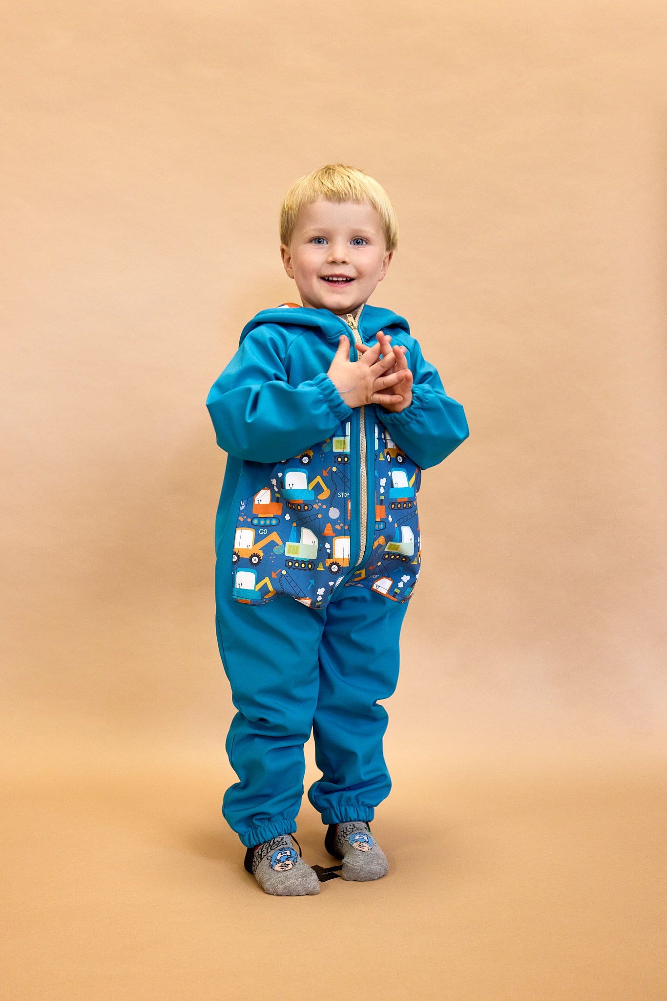 Monkey Mum® Softshell-Overall mit Membran – Dinosaurierhimmel - Gr. 62/68, 74/80